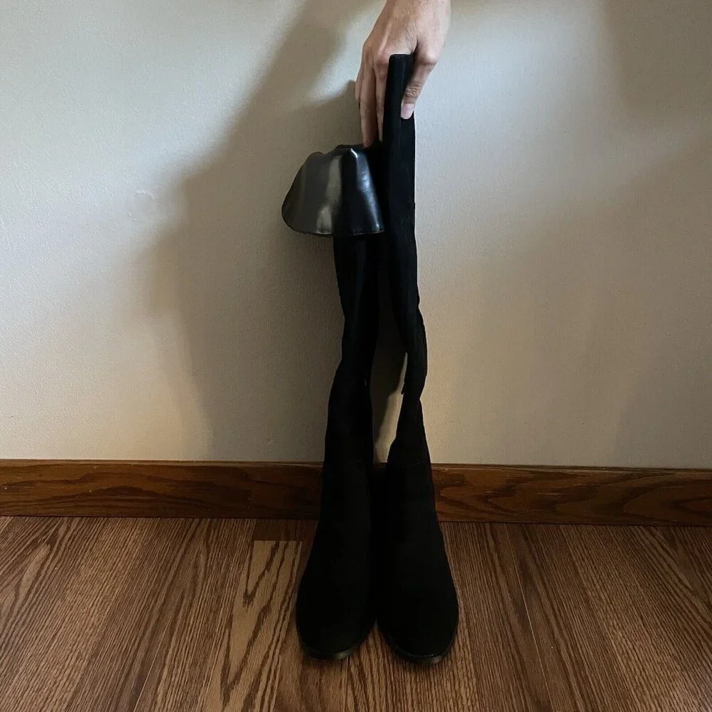 J.Crew Factory Women Size 7 Black Faux Microsuede Classic Over-the-knee Boots